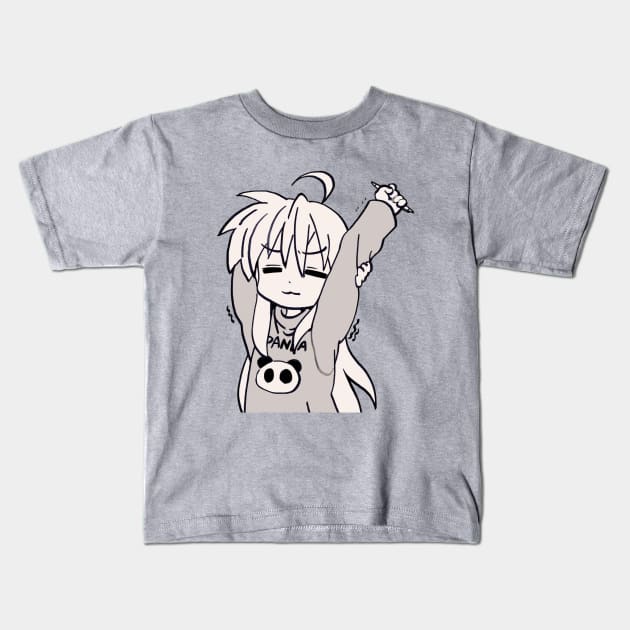 I draw monochrome panda sweater tired izumi konata stretching / lucky star Kids T-Shirt by mudwizard